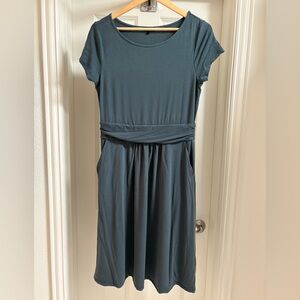 Quince Tencel Jersey Ruched Waist Dress | L | Green